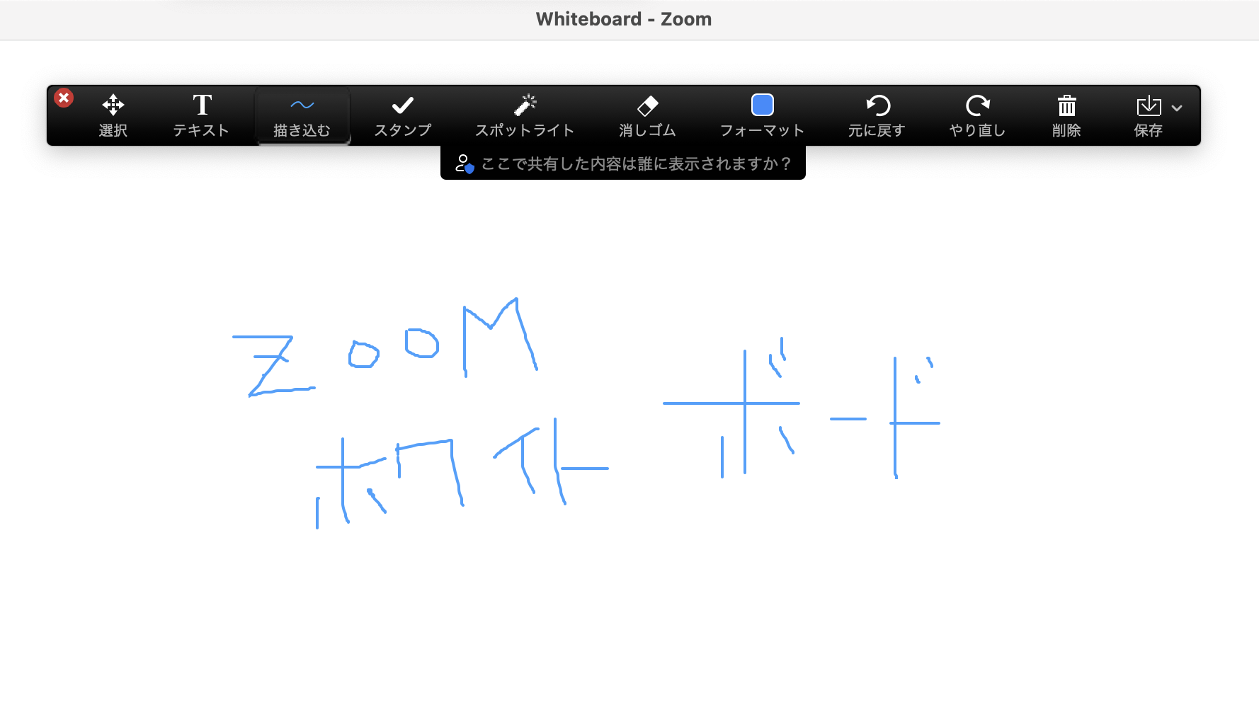 Zoomのホワイトボード機能で手書きした画面