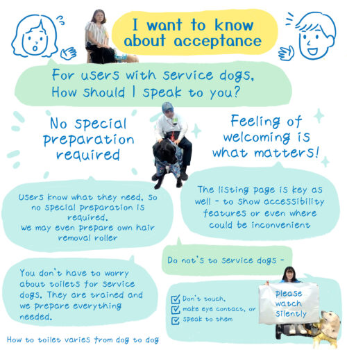 グラフィックレコーディング(グラレコ):able@Tokyo「Service Animals and Travel」補助犬と旅行 英語版 補助犬ユーザーへの声のかけ方