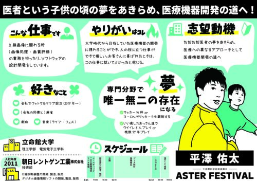 似顔絵イラストのプロフィールシート:朝日レントゲン工業株式会社|立命館科学技術振興会 ASTERフェス2024