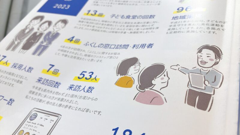 広報誌:社会福祉法人あさがお「ASAGAO」Vol.5 誌面。1年間の活動を数字でまとめたページ