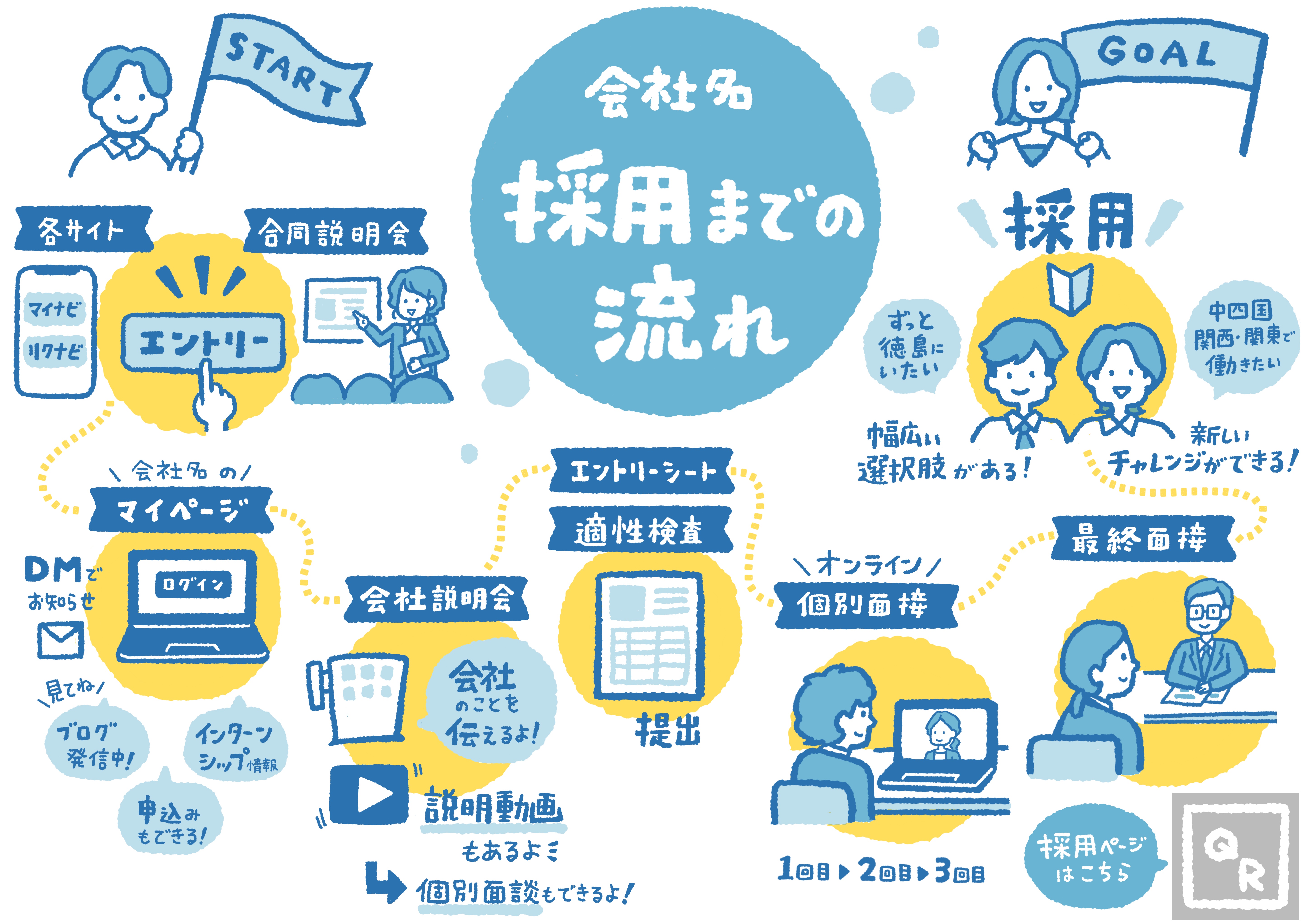 徳島県内企業 新卒採用 採用までの流れ 図解イラスト